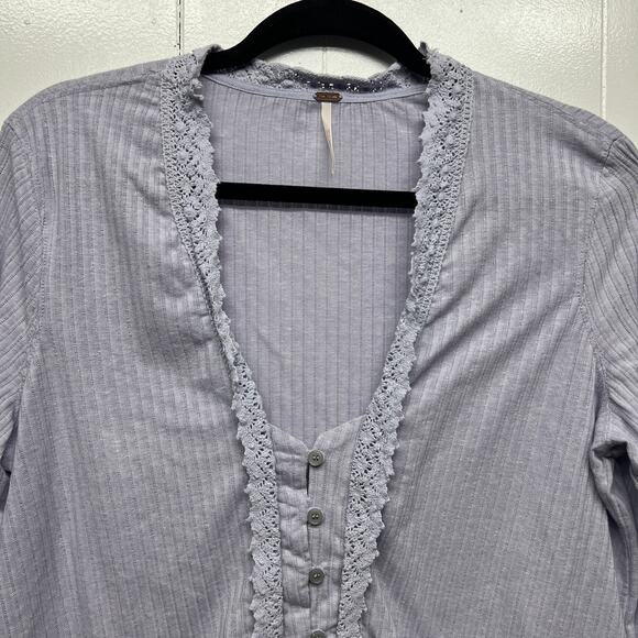 Free People Linen Blend Bohemian Cropped Lavender Women's Boxy Top Size Large - Picture 4 of 13